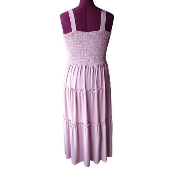 2X Zenana Smocked Tiered Midi Dress Lt Rose Pink Plus sized comfort brand new - Picture 6 of 16